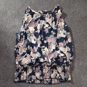Torrid Navy and Pink Floral Tank Top Blouse With Cinched Bittom